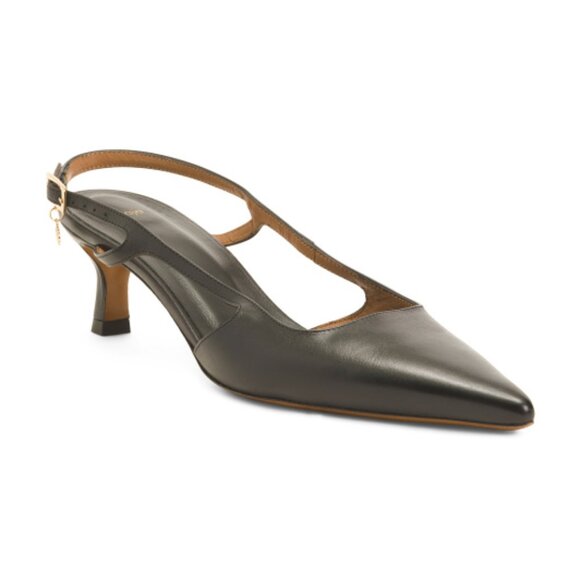 MAJE Made In Portugal Leather Fayna Pointy Toe Open Mid Heel Pumps